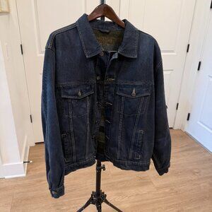 Vintage Wrangler Lined Denim Trucker Jacket Faded Blue Blank Mens XL
